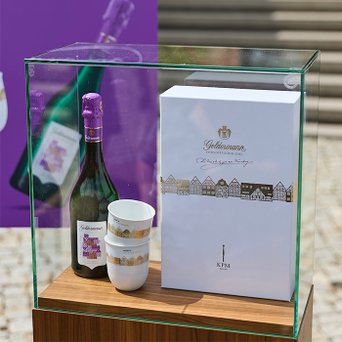 Set der Geldermann Bayreuther Festspiel Cuvée 2025 mit zwei LAB-Bechern von KPM