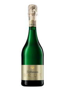 Die Flasche Geldermann Sekt Brut 2020 strahlt Eleganz aus, mit einem glänzenden Etikett und einer kunstvoll gestalteten Kapsel.