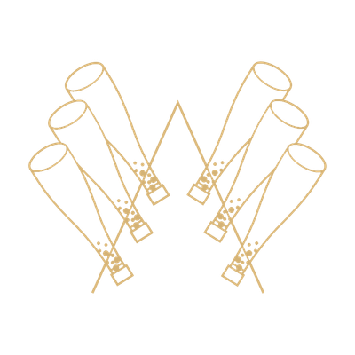 Ein minimalistisches Design zeigt Gläser mit sprudelndem Inhalt, ideal für Anlässe wie Feiern oder besondere Ereignisse.