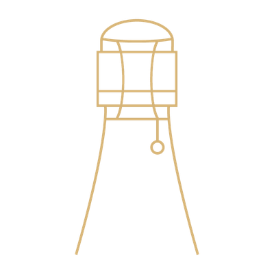 Illustration einer Flasche mit einem Korken, der durch eine Schnur gehalten wird, in einem eleganten, einfachen Stil.