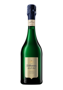 Die Flasche des Geldermann Grand Brut mit traditioneller Flaschengärung und einem ansprechenden, glänzenden Etikett.