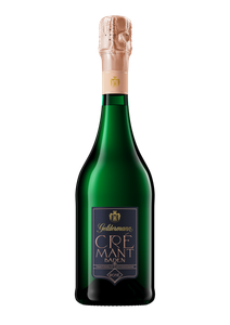 Eine elegante Flasche Crémant aus Baden mit einem kunstvollen Korken und einem stilvollen Etikett in dunklen Farben.