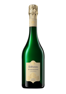 Die Flasche zeigt einen edlen Weißburgunder, verziert mit einem goldenen Deckel und einem ansprechenden Etikett in sanften Farben.